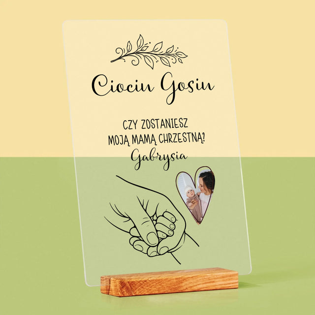 Zdjęcie i Podpis: Chrzestna Dziecko Rączka - Wydruk Na Szkle Akrylowym
