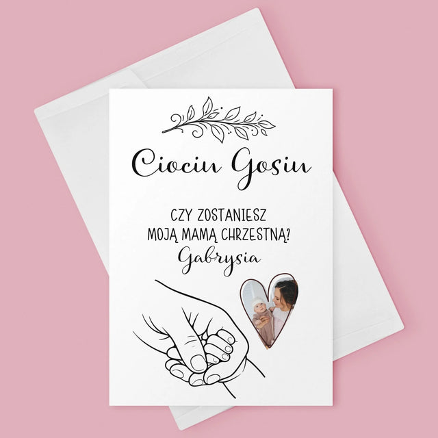 Zdjęcie i Podpis: Chrzestna Dziecko Rączka - Kartka z Życzeniami