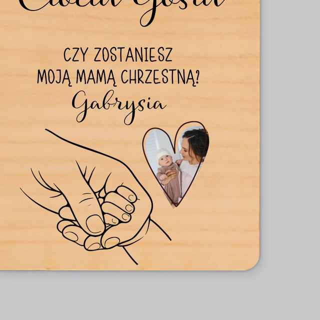 Zdjęcie i Podpis: Chrzestna Dziecko Rączka - Magnes Drewniany