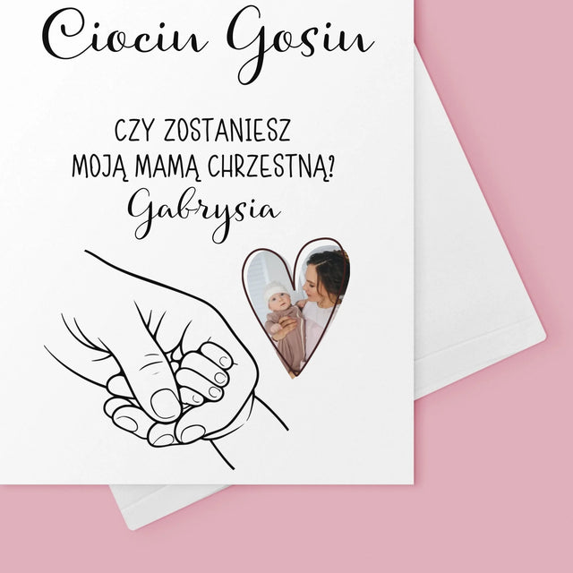 Zdjęcie i Podpis: Chrzestna Dziecko Rączka - Kartka z Życzeniami