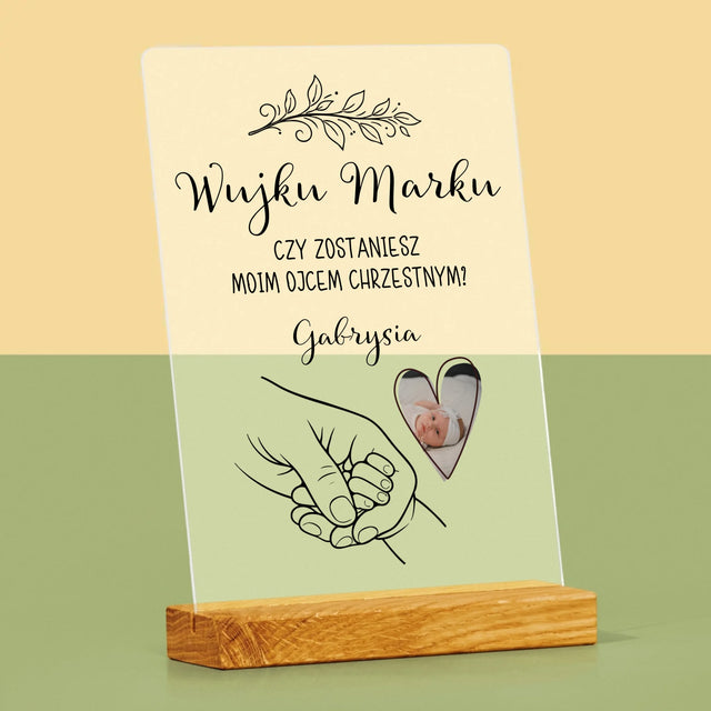 Zdjęcie i Podpis: Chrzestny Dziecko Rączka - Wydruk Na Szkle Akrylowym