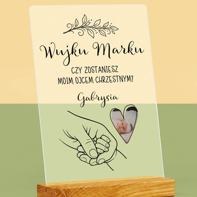 Zdjęcie i Podpis: Chrzestny Dziecko Rączka - Wydruk Na Szkle Akrylowym