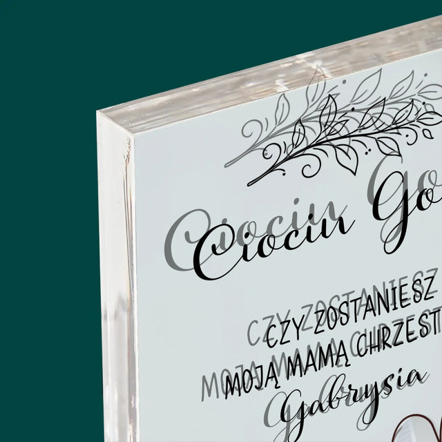 Zdjęcie i Podpis: Chrzestna Dziecko Rączka - Blok Akrylowy z Nadrukiem