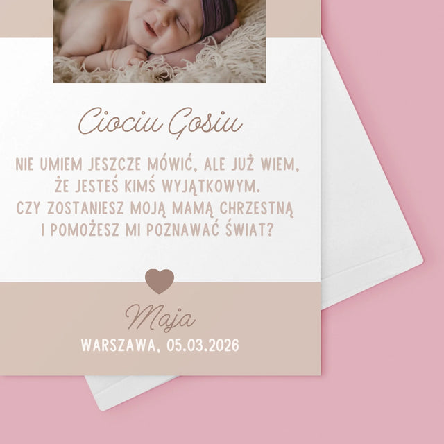 Zdjęcie i Podpis: Ciociu Zostań Moją Chrzestną - Kartka z Życzeniami