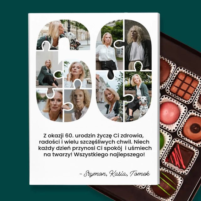 Kształt Ze Zdjęć: 60 Urodziny Puzzle - Personalizowane Praliny