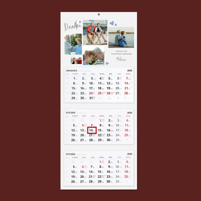Fotokolaż: Dziadku Kocham Cię - Personalizowany Kalendarz Trójdzielny