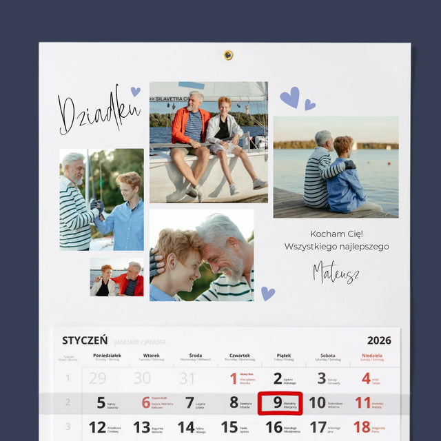 Fotokolaż: Dziadku Kocham Cię - Personalizowany Kalendarz Jednodzielny