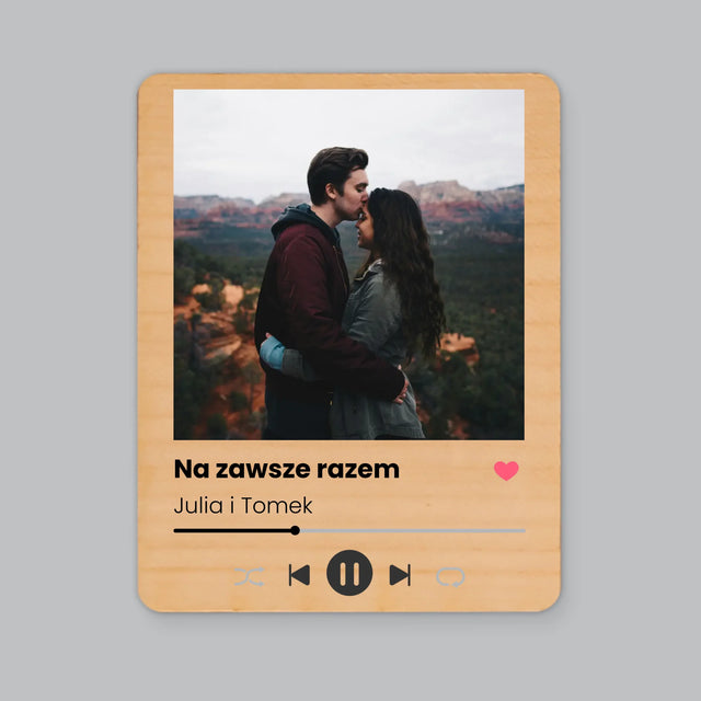 Zdjęcie i Podpis: Spotify z Twoim Zdjęciem - Magnes Drewniany
