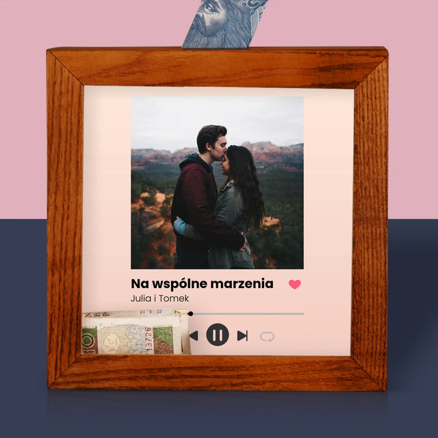 Zdjęcie I Podpis: Spotify Z Twoim Zdjęciem - Drewniana Skarbonka