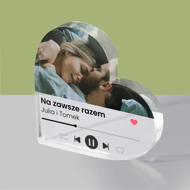 Zdjęcie i Podpis: Spotify z Twoim Zdjęciem - Blok Akrylowy Serce