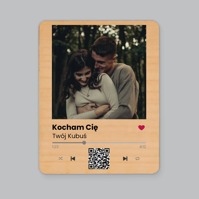 Zdjęcie i Podpis: Spotify z Kodem Qr - Magnes Drewniany