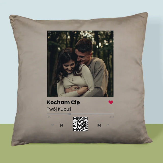 Zdjęcie i Podpis: Spotify z Kodem Qr - Poduszka z Nadrukiem