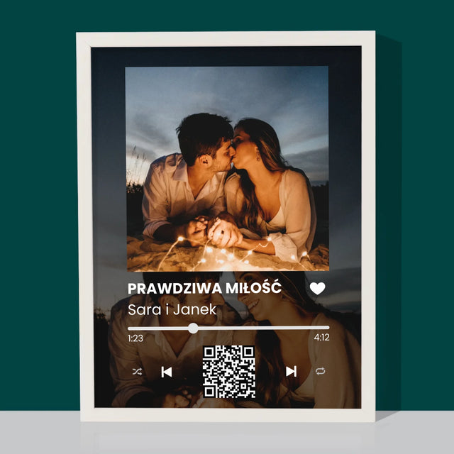 Zdjęcie i Podpis: Spotify z Twoimi Zdjęciami i Kodem Qr - Wydruk Obramowany