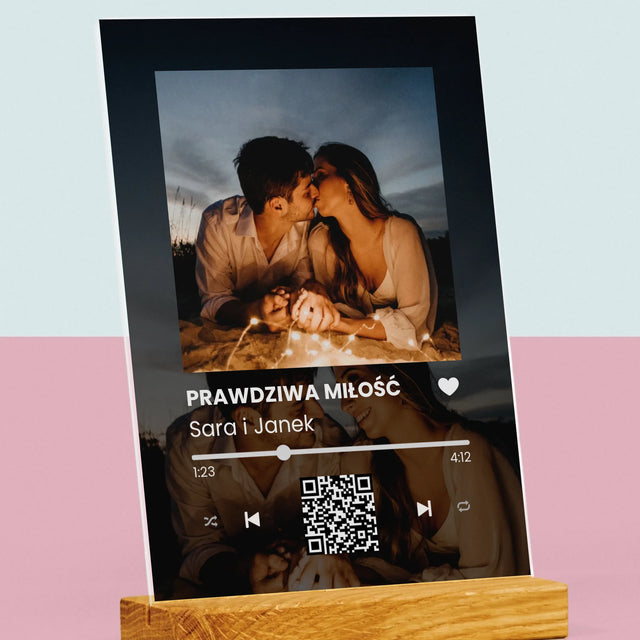 Zdjęcie i Podpis: Spotify z Twoimi Zdjęciami i Kodem Qr - Wydruk Na Szkle Akrylowym