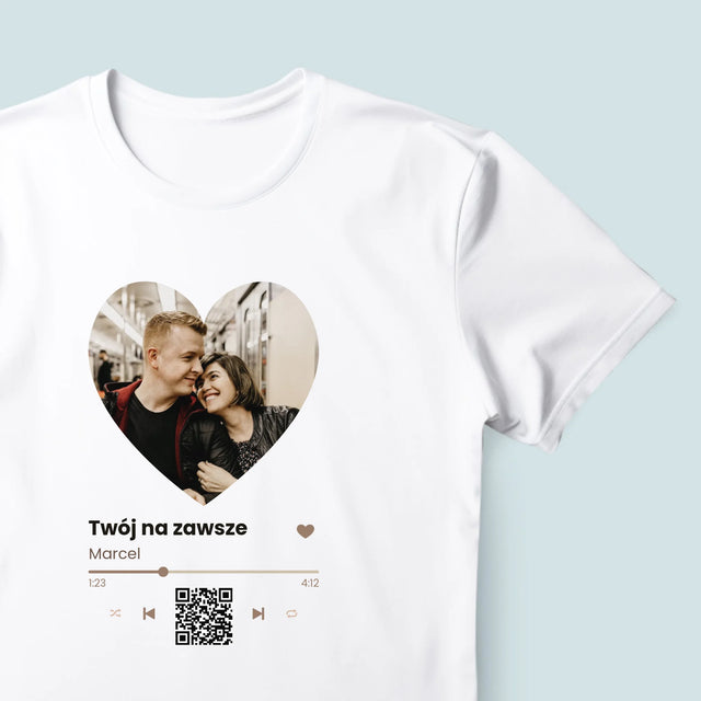 Zdjęcie i Podpis: Nasza Piosenka Serce Kod Qr - Koszulka Męska