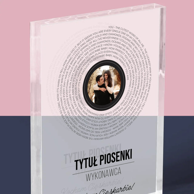 Zdjęcie i Podpis: Tekst Piosenki Na Płycie - Blok Akrylowy