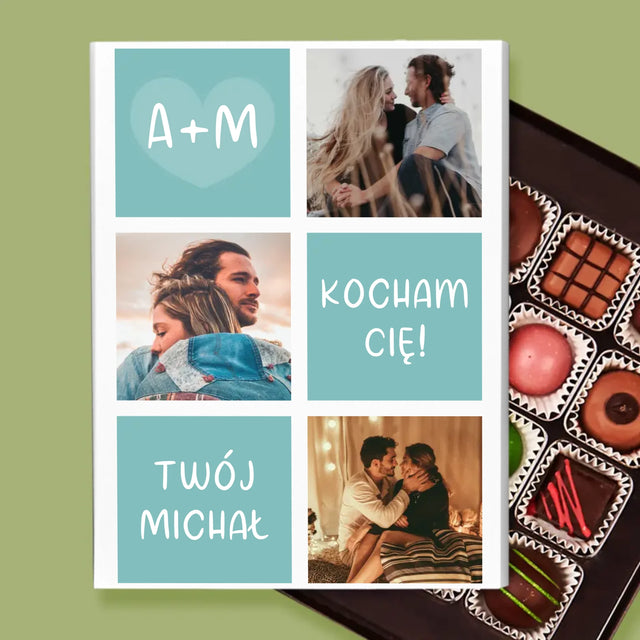 Fotokolaż: Kocham Cię Inicjały - Personalizowane Praliny