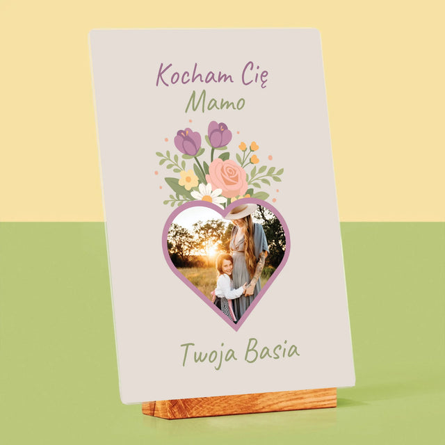Zdjęcie i Podpis: Kocham Cię Mamo Kwiaty - Wydruk Na Szkle Akrylowym