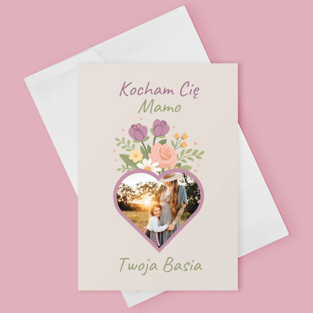 Zdjęcie i Podpis: Kocham Cię Mamo Kwiaty - Kartka z Życzeniami
