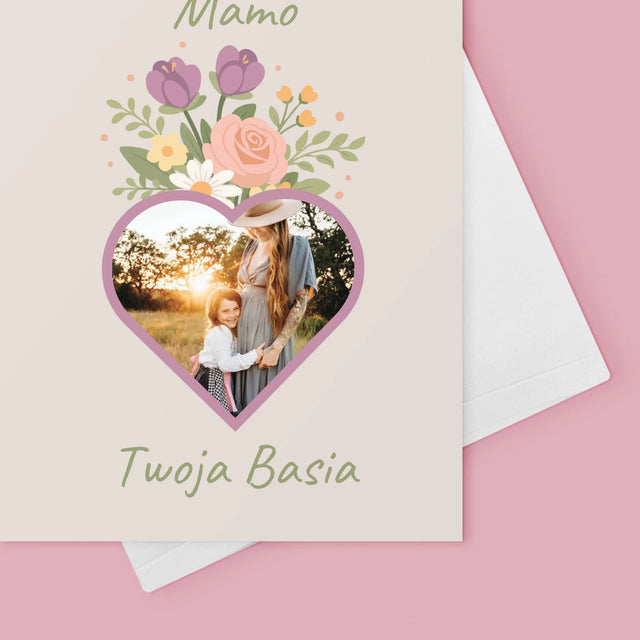 Zdjęcie i Podpis: Kocham Cię Mamo Kwiaty - Kartka z Życzeniami