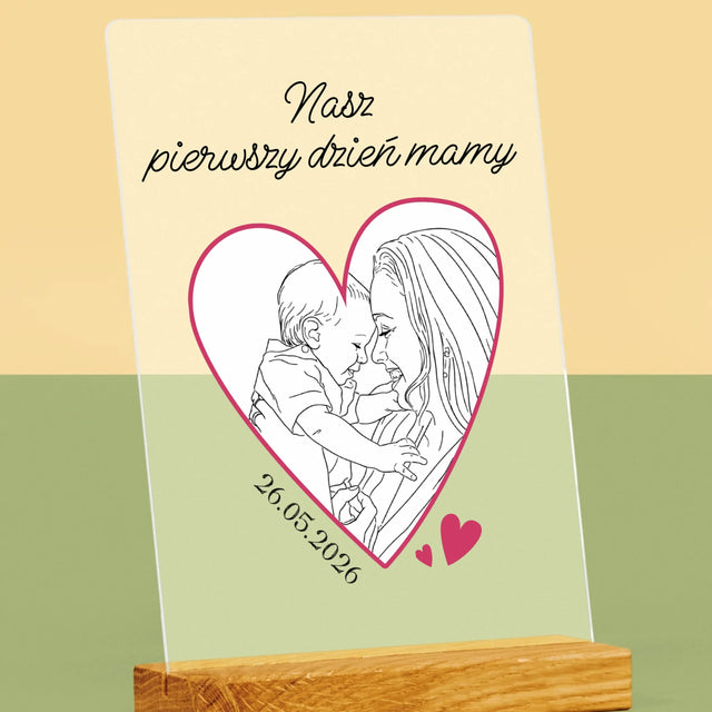 Zdjęcie i Podpis: Lineart Pierwszy Dzień Mamy - Wydruk Na Szkle Akrylowym