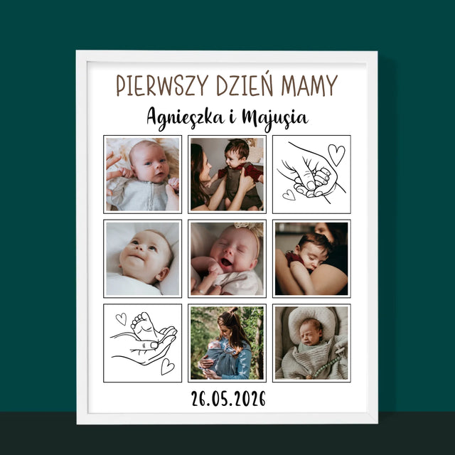 Fotokolaż: Pierwszy Dzień Mamy Rysunki - Wydruk Obramowany