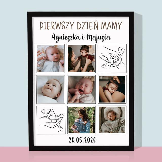 Fotokolaż: Pierwszy Dzień Mamy Rysunki - Wydruk Obramowany