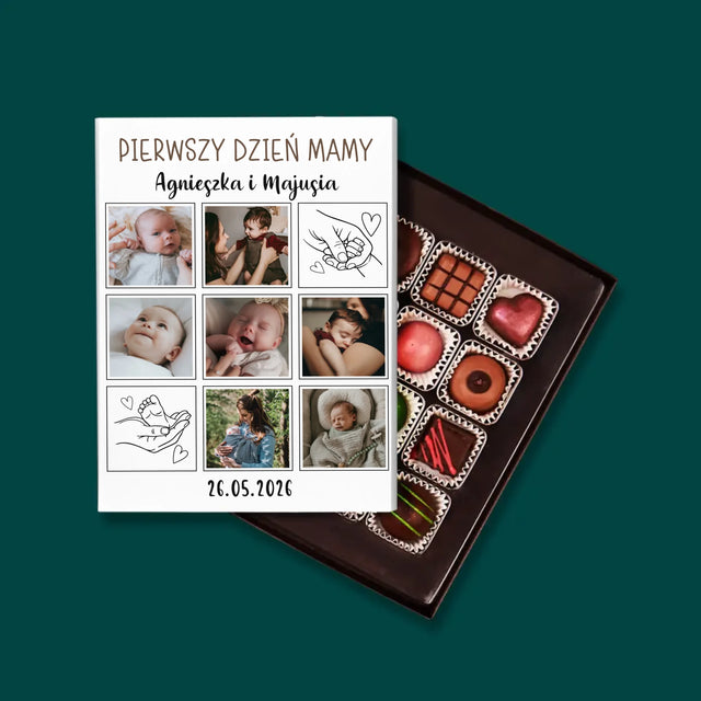 Fotokolaż: Pierwszy Dzień Mamy Rysunki - Personalizowane Praliny