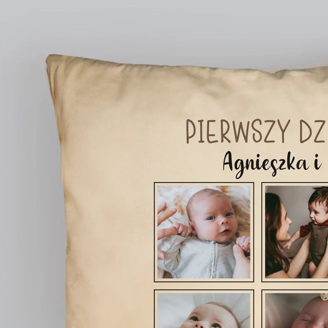 Fotokolaż: Pierwszy Dzień Mamy Rysunki - Poduszka z Nadrukiem