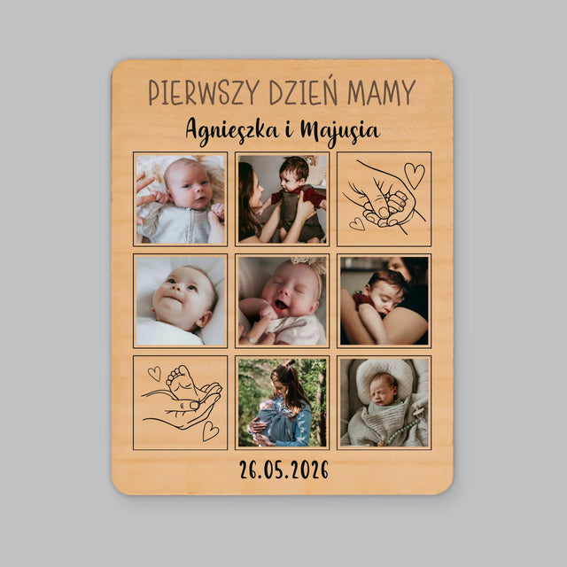 Fotokolaż: Pierwszy Dzień Mamy Rysunki - Magnes Drewniany