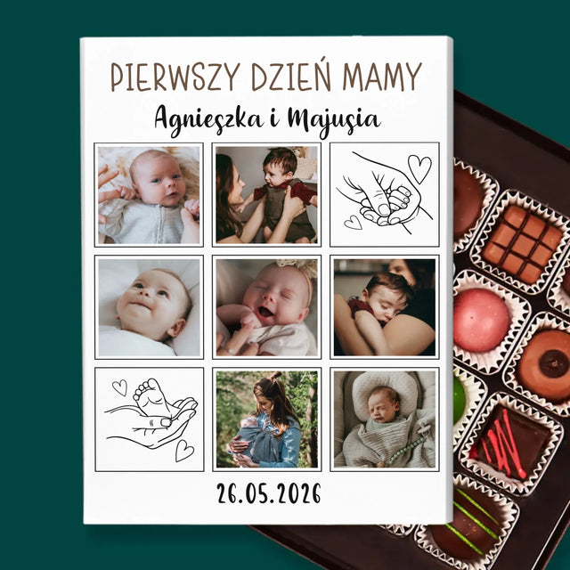 Fotokolaż: Pierwszy Dzień Mamy Rysunki - Personalizowane Praliny