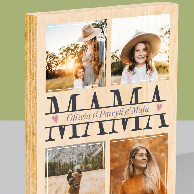 Fotokolaż: Mama Imiona - Wydruk Na Drewnie
