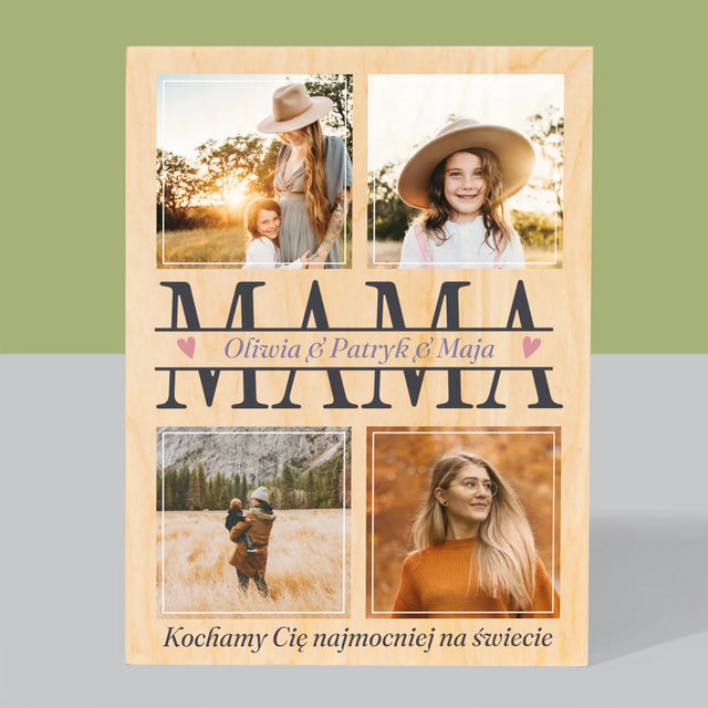 Fotokolaż: Mama Imiona - Wydruk Na Drewnie