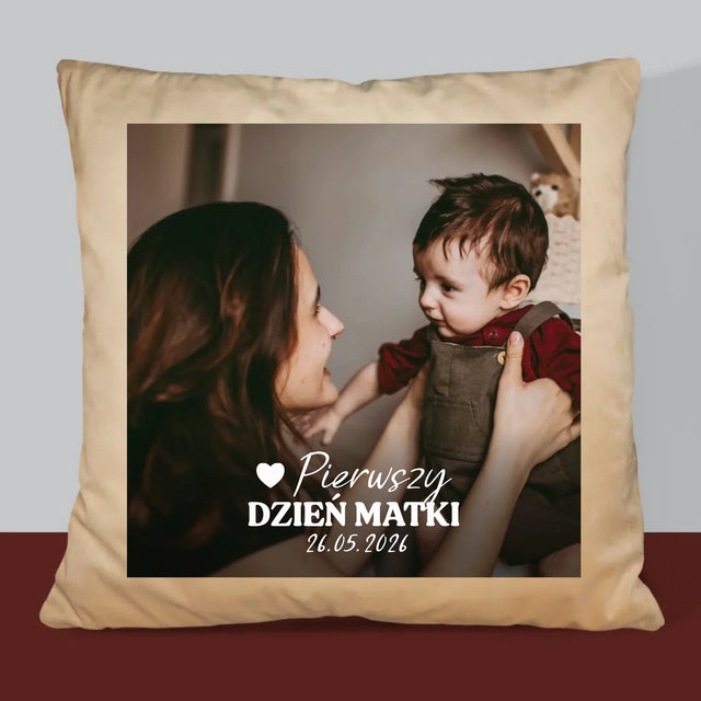 Zdjęcie i Podpis: Pierwszy Dzień Matki Serce - Poduszka z Nadrukiem