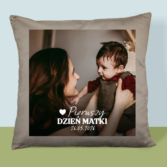 Zdjęcie i Podpis: Pierwszy Dzień Matki Serce - Poduszka z Nadrukiem