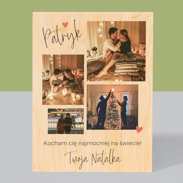 Fotokolaż: Kochanie Kocham Cię - Wydruk Na Drewnie