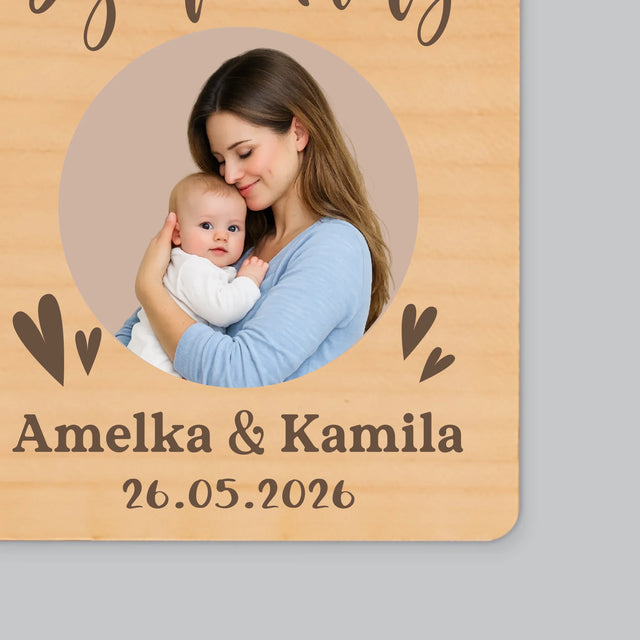 Zdjęcie i Podpis: Pierwszy Dzień Mamy - Magnes Drewniany