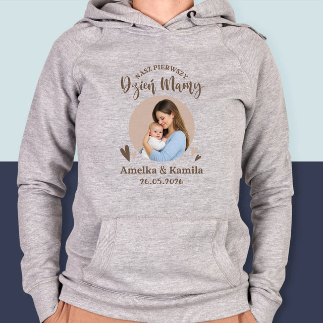 Zdjęcie i Podpis: Pierwszy Dzień Mamy - Bluza Męska z Kapturem