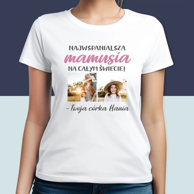 Fotokolaż: Najwspanialsza Mamusia - Koszulka Damska z Nadrukiem