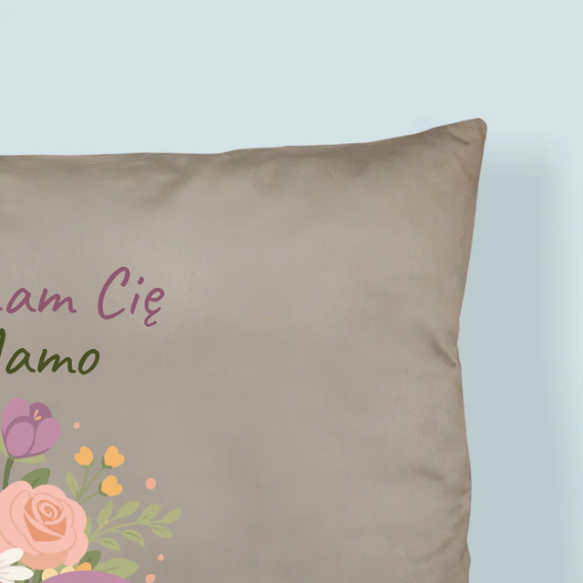 Zdjęcie i Podpis: Kocham Cię Mamo Kwiaty - Poduszka z Nadrukiem
