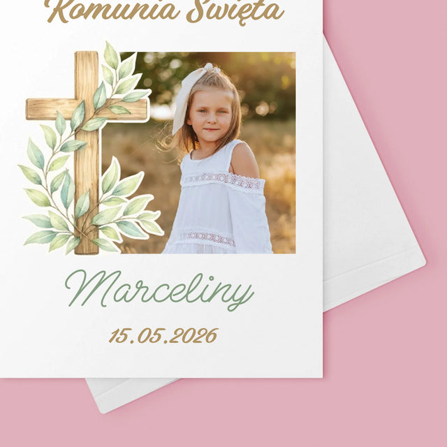 Zdjęcie i Podpis: Pierwsza Komunia Święta Krzyż - Kartka z Życzeniami