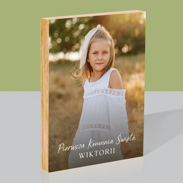 Zdjęcie i Podpis: Komunia - Wydruk Na Drewnie
