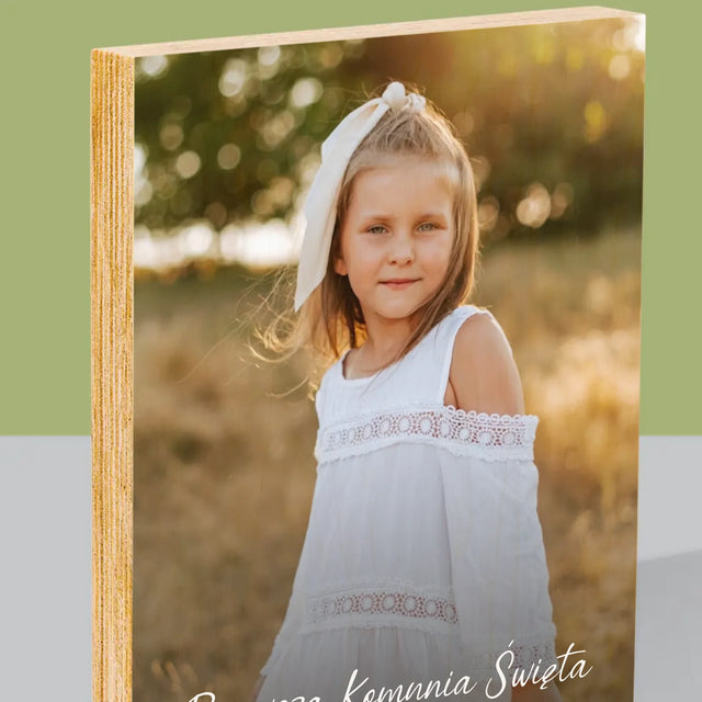 Zdjęcie i Podpis: Komunia - Wydruk Na Drewnie