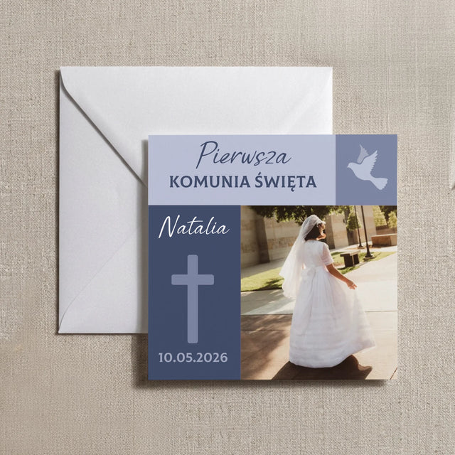 Zaproszenie: Na Komunię Gołąbek - Zaproszenia Kwadratowe Na Komunię