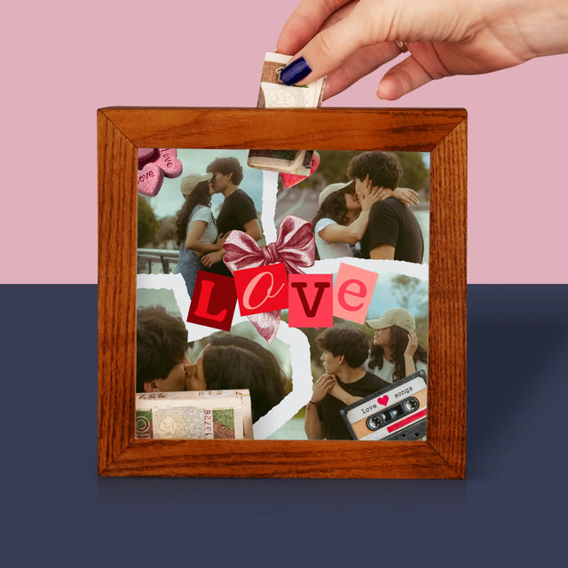 Fotokolaż: Love Retro - Drewniana Skarbonka