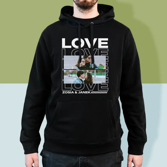 Fotokolaż: z Napisem Love - Bluza Męska z Kapturem