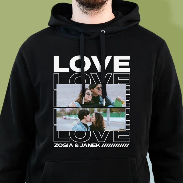Fotokolaż: z Napisem Love - Bluza Męska z Kapturem