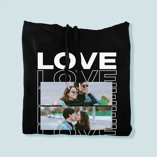 Fotokolaż: z Napisem Love - Bluza Męska z Kapturem