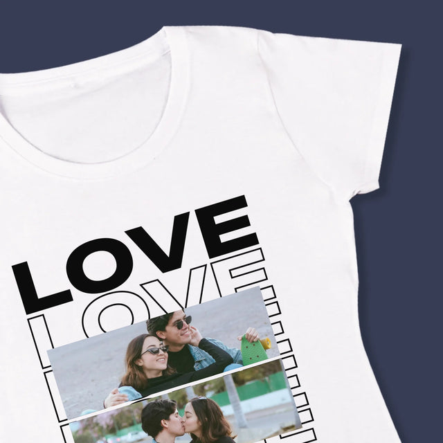 Fotokolaż: z Napisem Love - Koszulka Damska z Nadrukiem