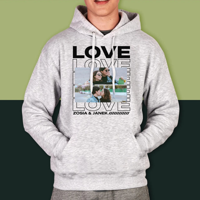 Fotokolaż: z Napisem Love - Bluza Męska z Kapturem